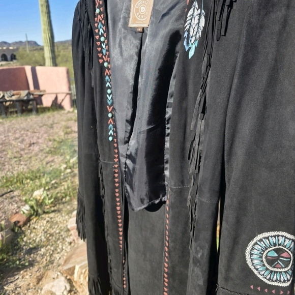 Double D Ranch Black Leather Jacket with Blue Stone and Embroidery Zuni Dreams - Picture 3 of 14